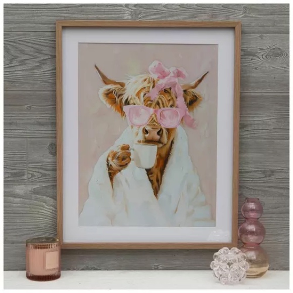 New Relaxing Highland Cow Framed Wall Decor